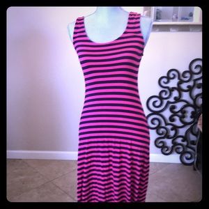 Merona Pink & Navy Long Striped Summer Dress Small